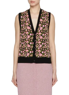 -----------BARRIE  ---- ------------ ----Floral Intarsia Button Front Cashmere Wool Vest --