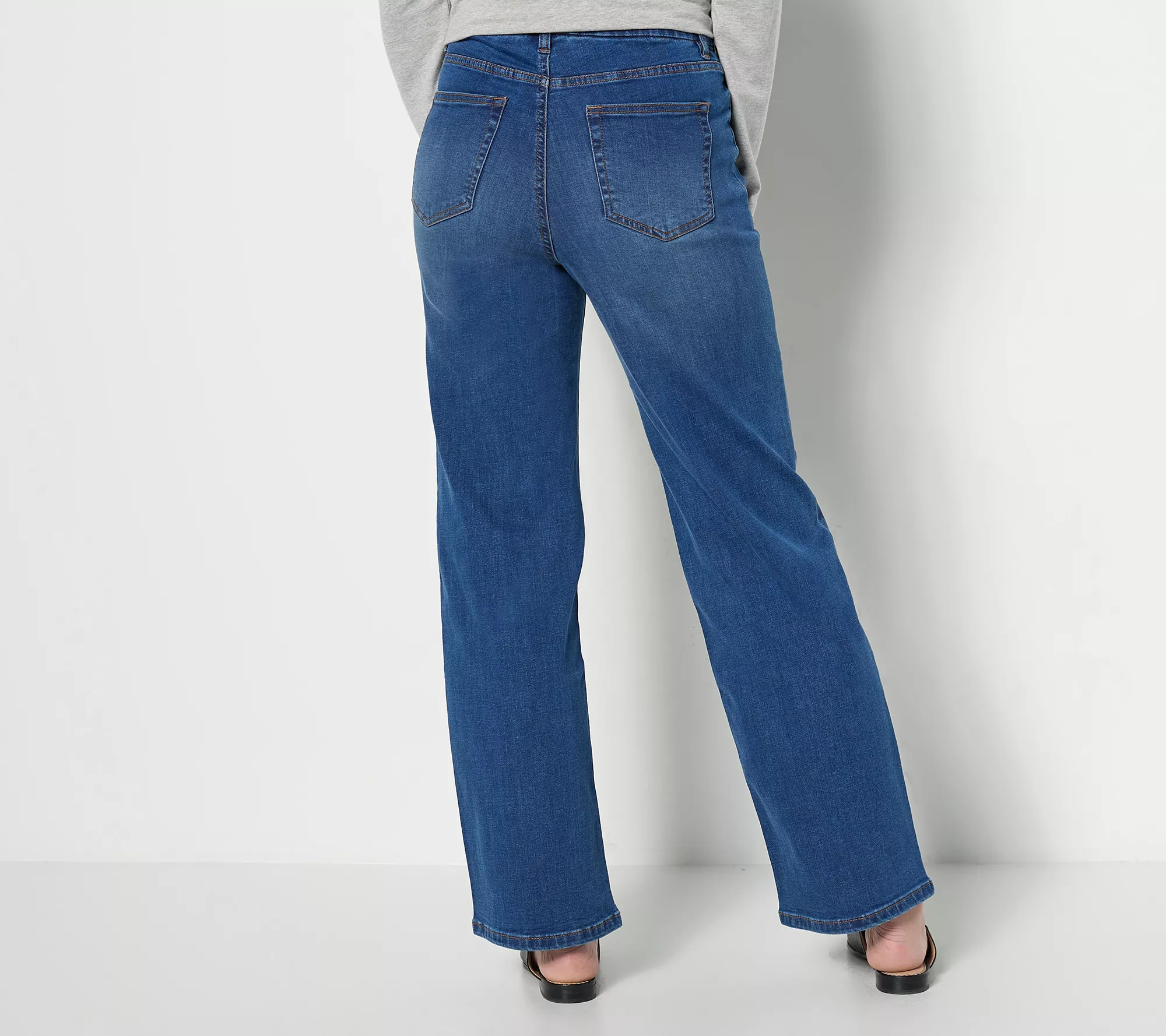 "As Is" Denim & Co. Easy Stretch Petite Wide Leg Jeans Seaming Detail