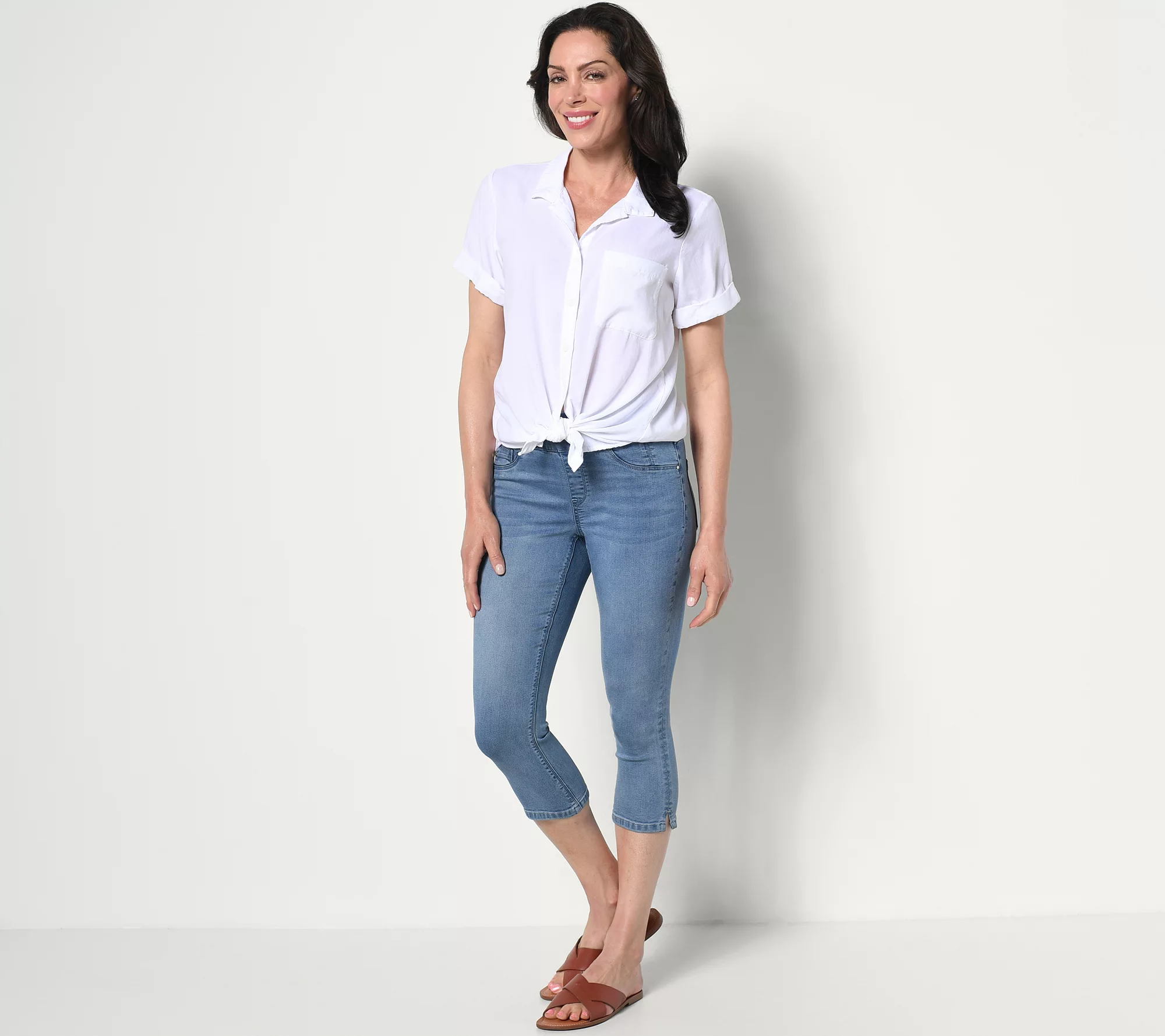 "As Is" Laurie Felt Petite Silky Denim Capri Jeans w/ Cambre Waist