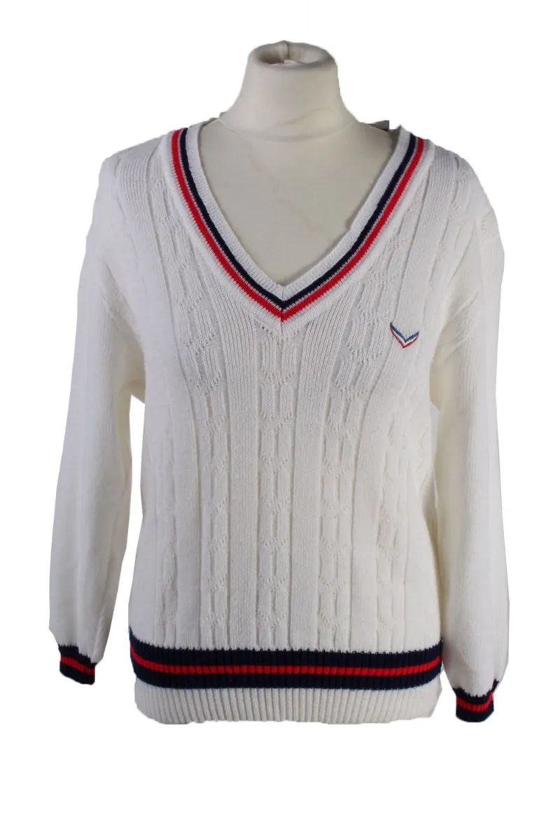 90s Retro Pullover Jumper Dralon White M - Pepper Tree London