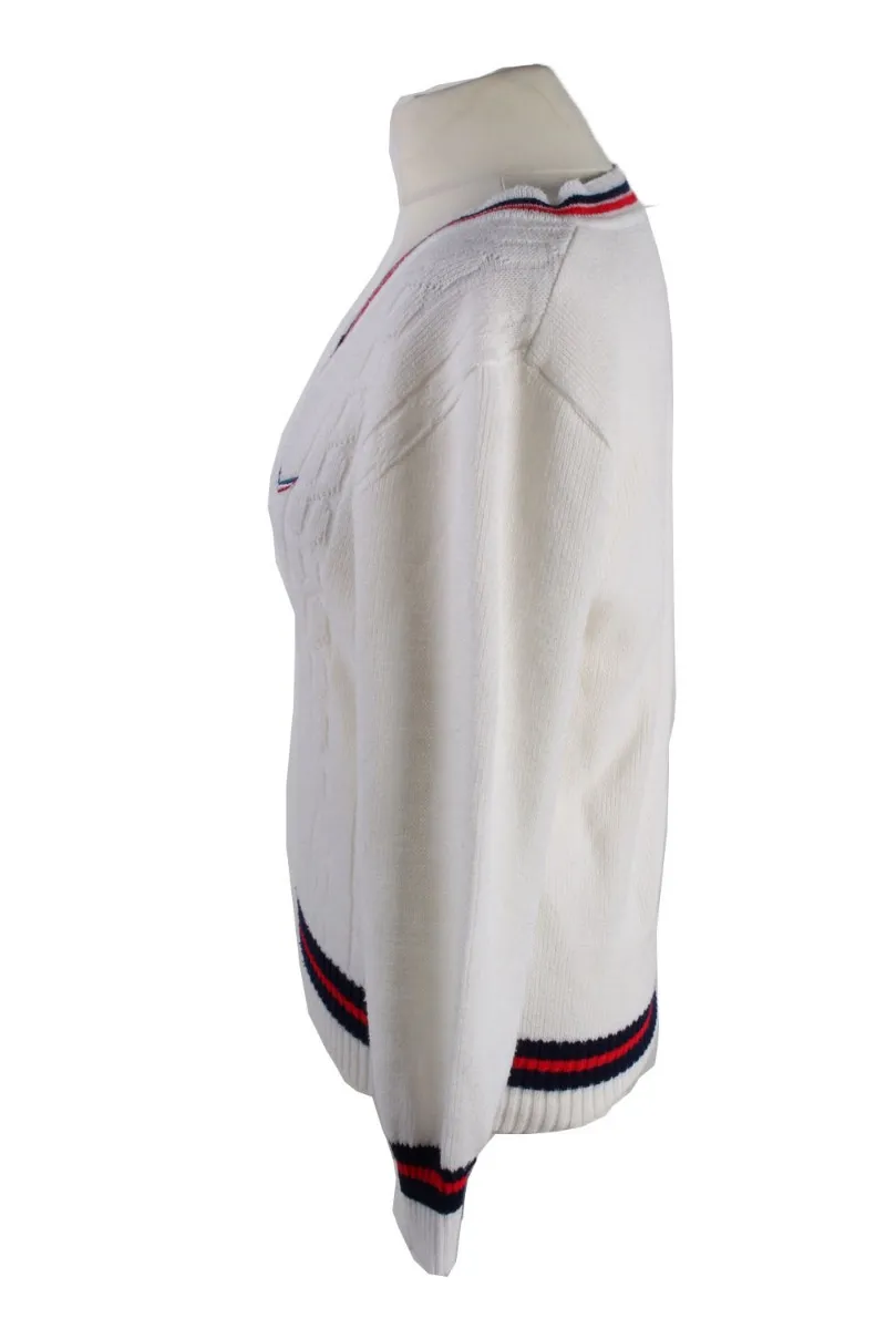 90s Retro Pullover Jumper Dralon White M - Pepper Tree London