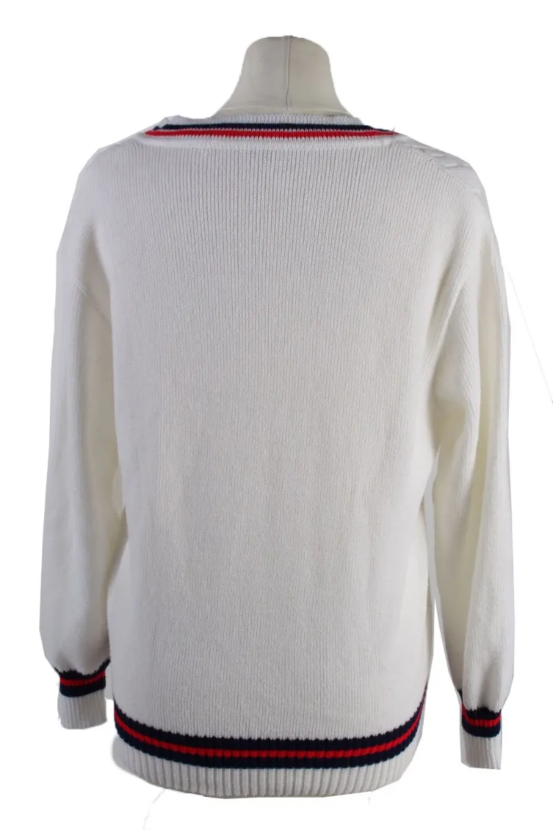 90s Retro Pullover Jumper Dralon White M - Pepper Tree London