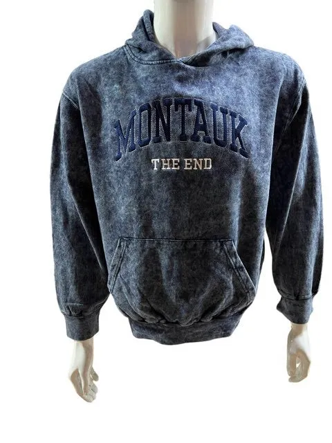 Adult Embroidered Montauk The End Acid Wash Hooded Pullover