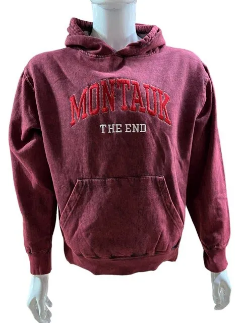 Adult Embroidered Montauk The End Acid Wash Hooded Pullover