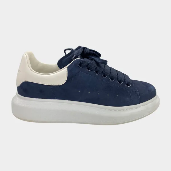 Alexander Mcqueen women's navy and white suede oversized raised-sole leather trainers