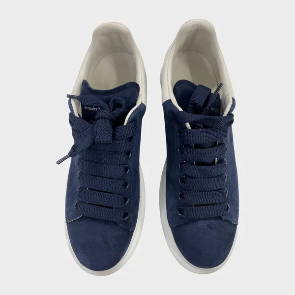 Alexander Mcqueen women's navy and white suede oversized raised-sole leather trainers