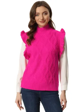 Allegra K- Ruffle Sleeve Mock Neck Cable Knit Pullover Vest