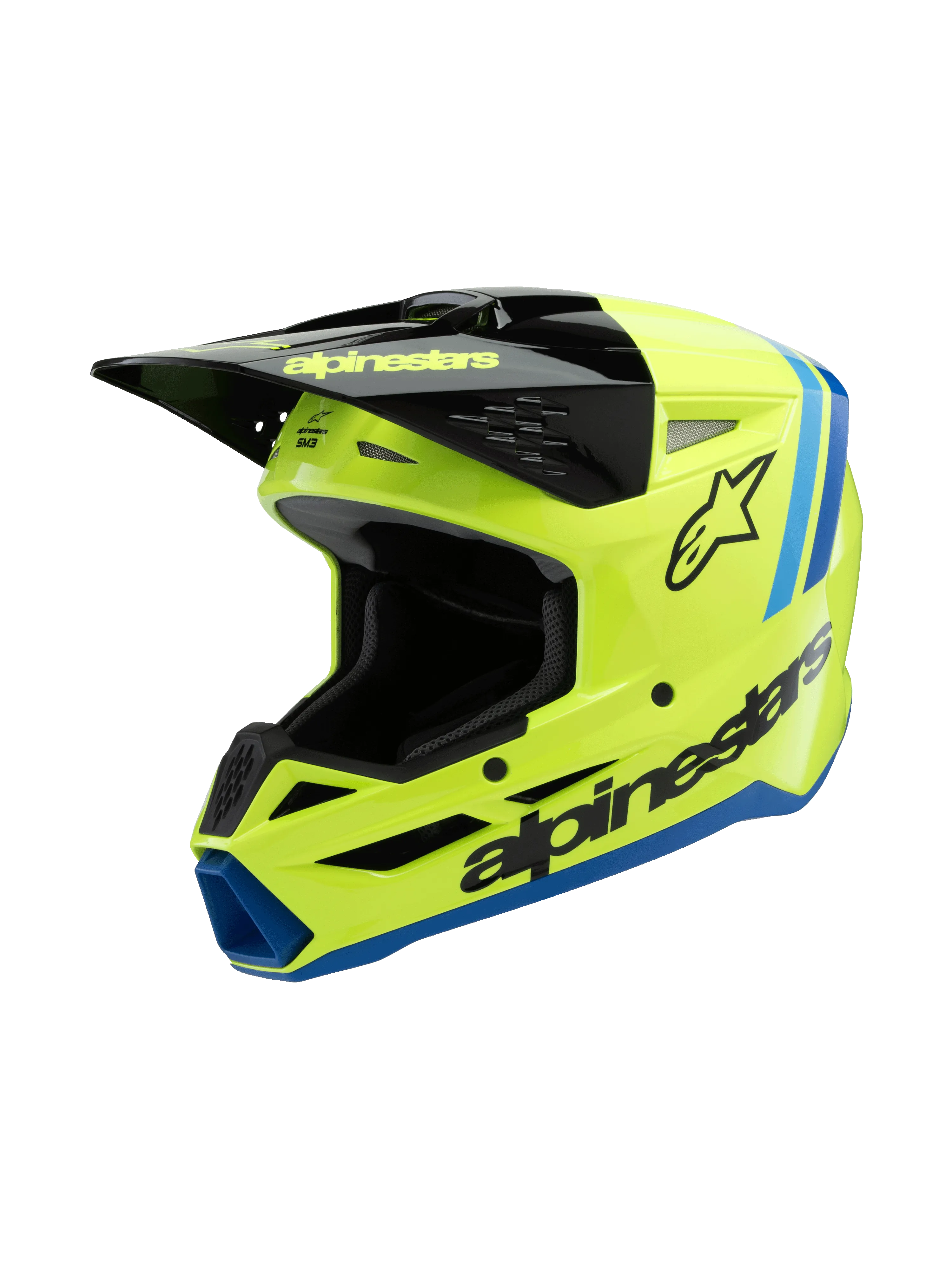 Alpinestars - 2025 SM3 Youth Radium Yellow Black Blue Glossy MX Helmet