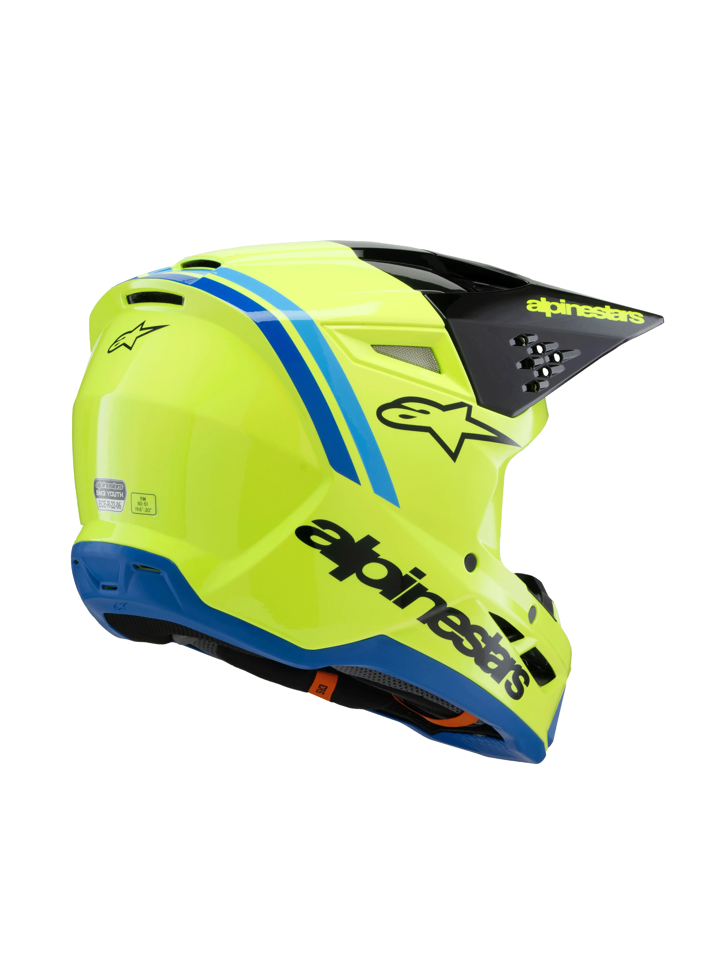 Alpinestars - 2025 SM3 Youth Radium Yellow Black Blue Glossy MX Helmet