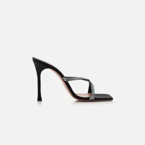 Amina Muaddi Adriana Crystal Slipper - Black Satin