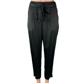 Anthropologie Black Silk Satin Tie Belt High Waist Ankle Crop Trousers Pants 2