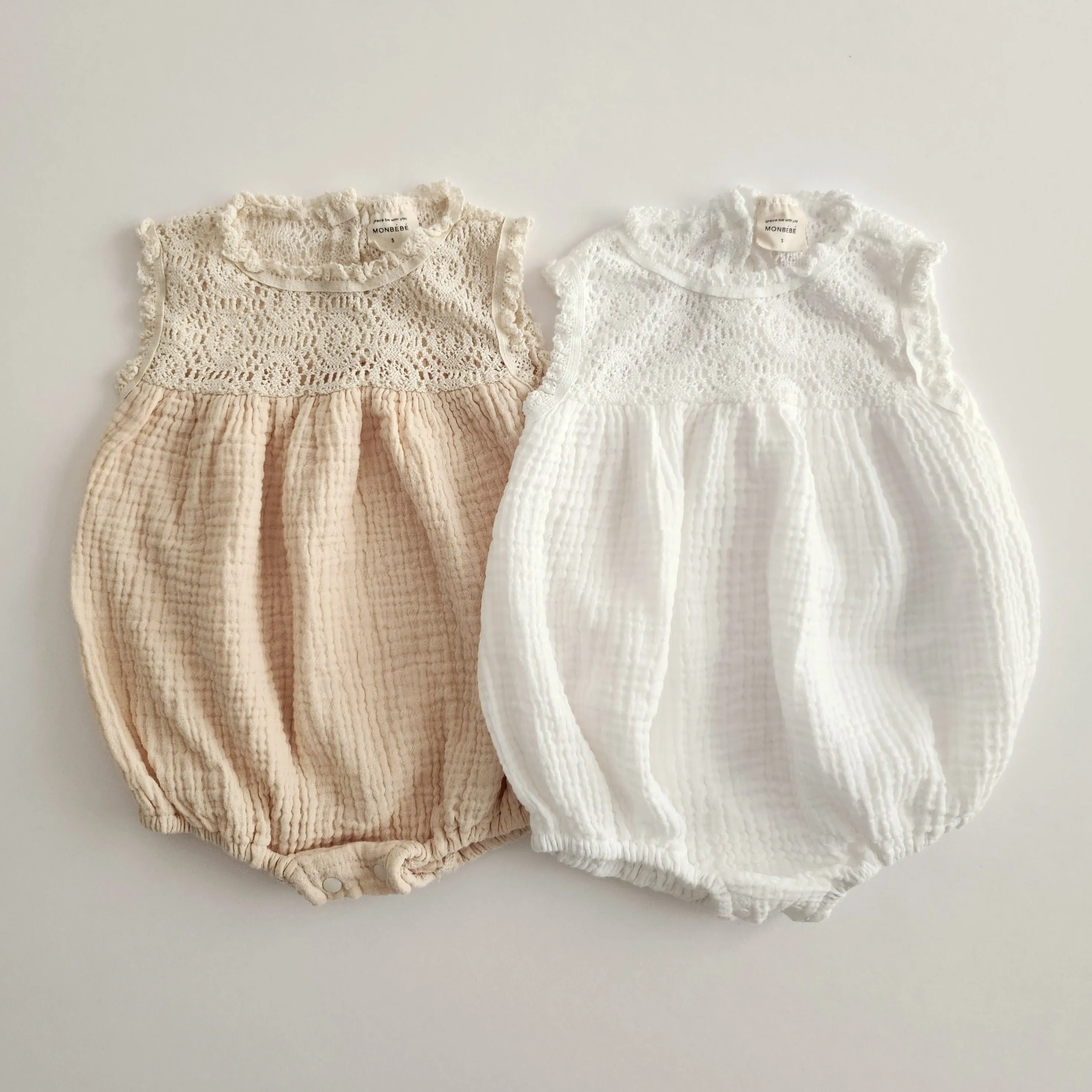 Baby Monbebe Crochet Sleeveless Bubble Romper (3-18m) - 2 Colors