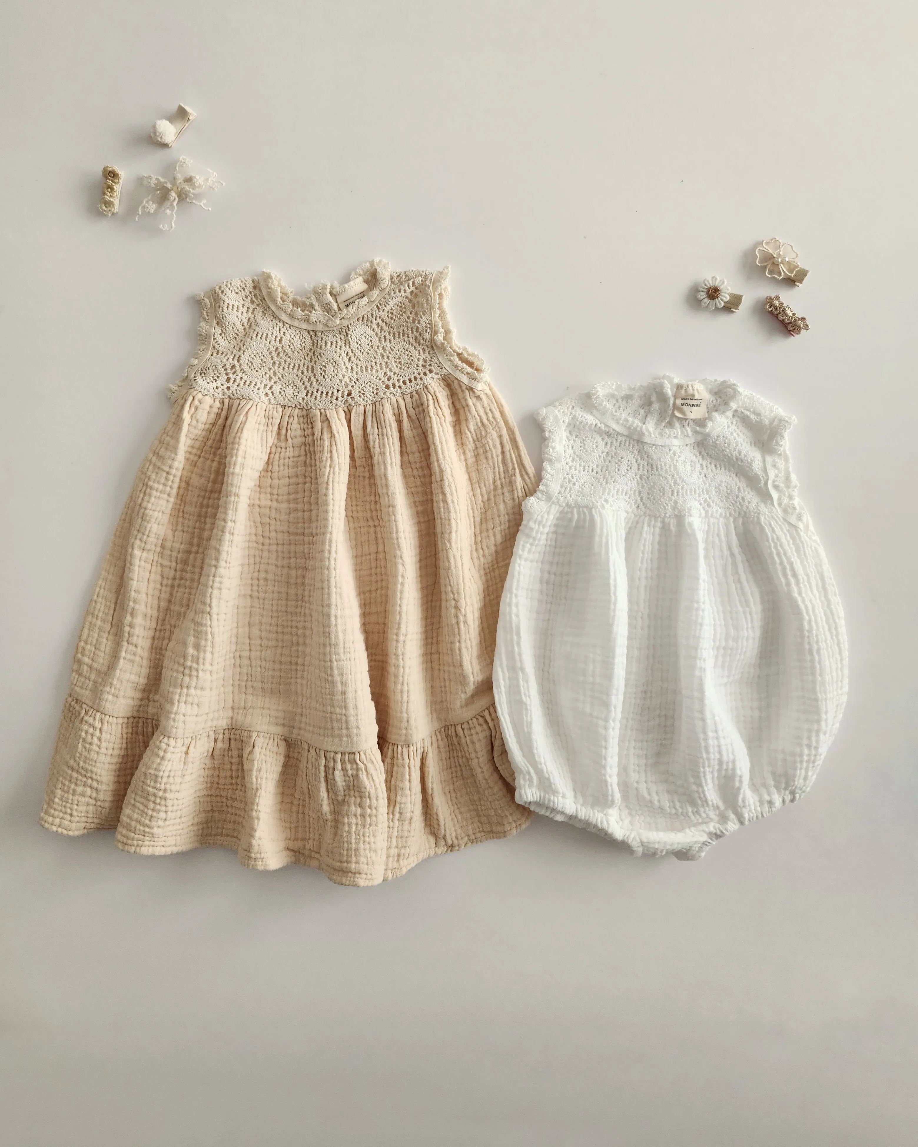 Baby Monbebe Crochet Sleeveless Bubble Romper (3-18m) - 2 Colors