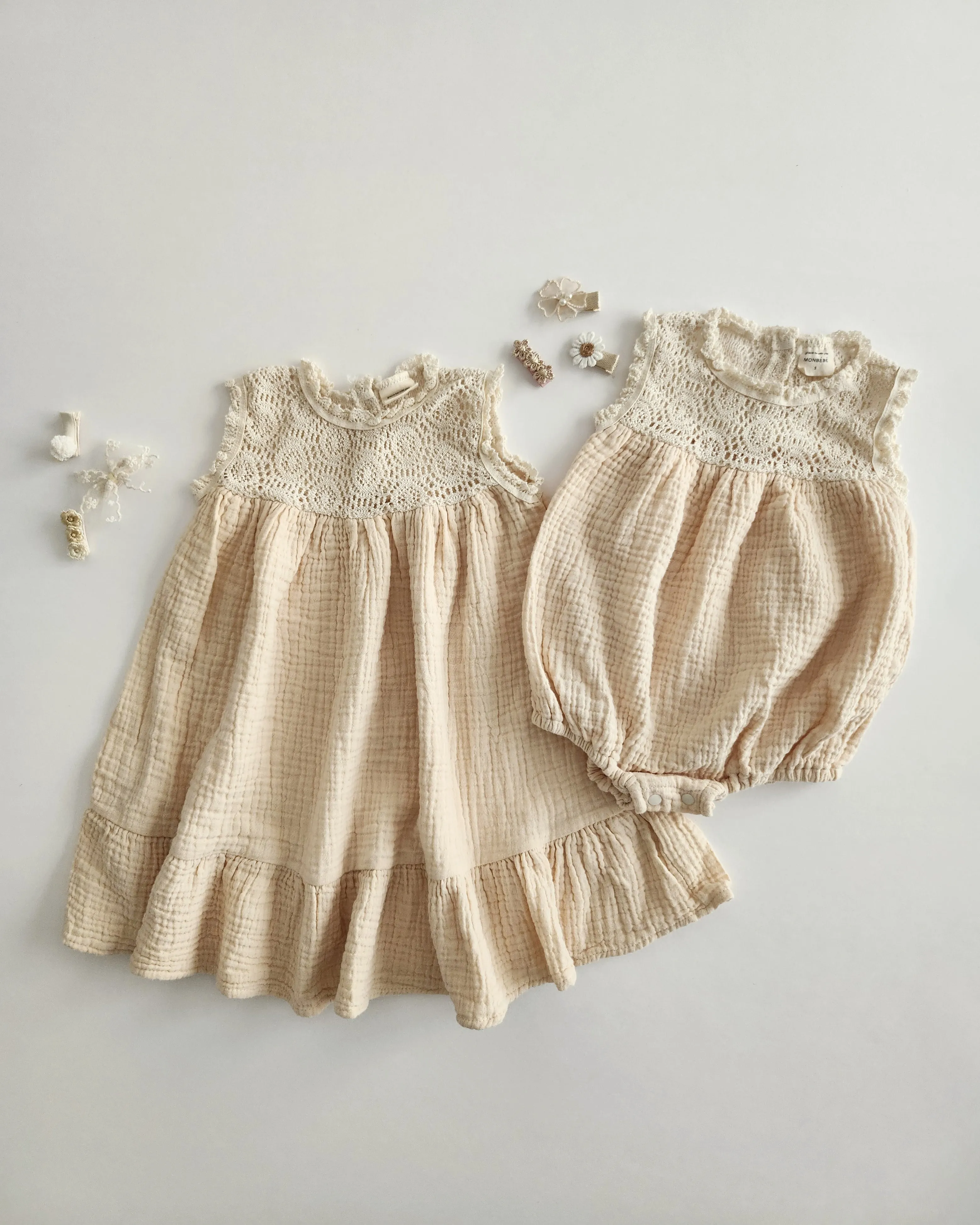 Baby Monbebe Crochet Sleeveless Bubble Romper (3-18m) - 2 Colors