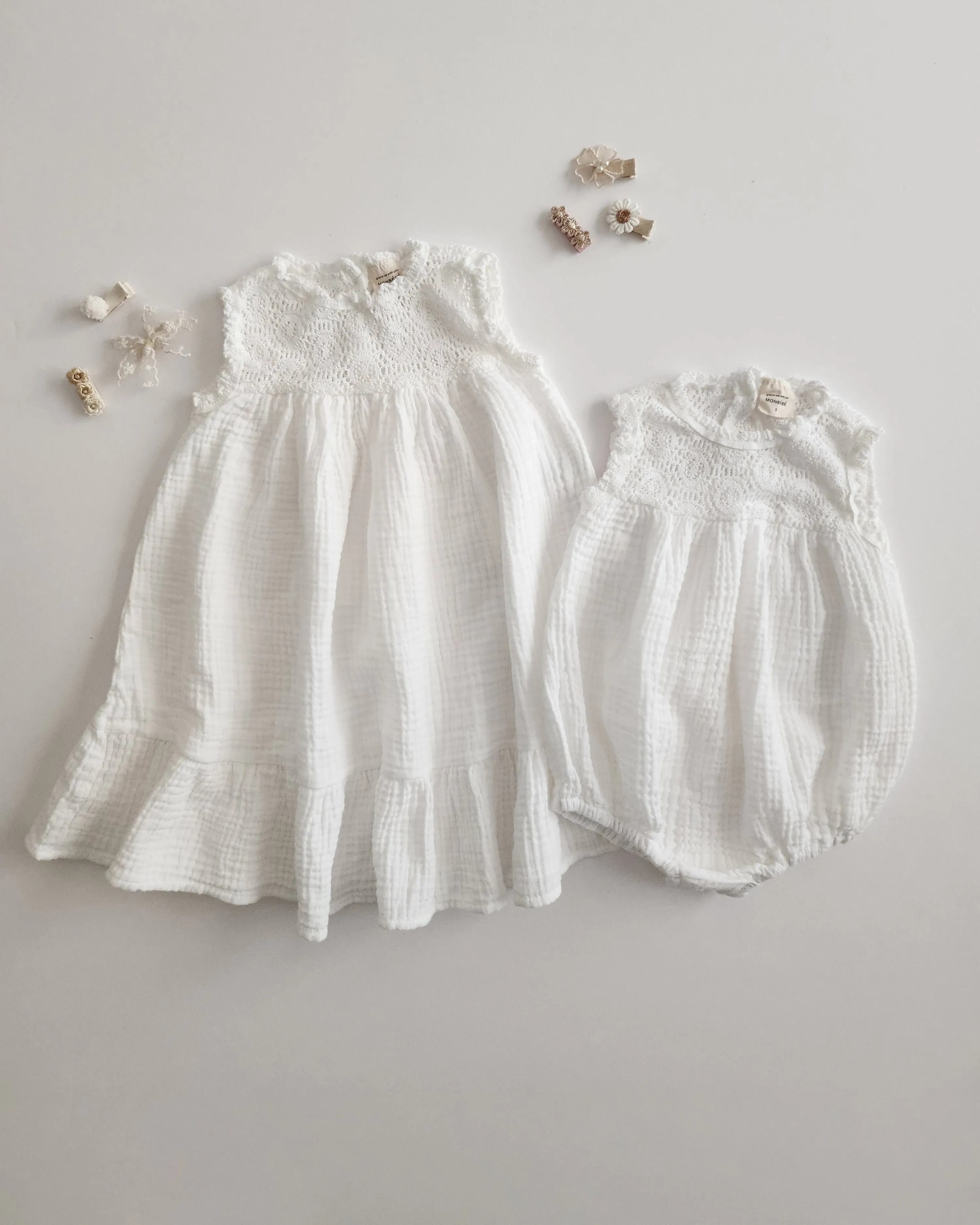 Baby Monbebe Crochet Sleeveless Bubble Romper (3-18m) - 2 Colors