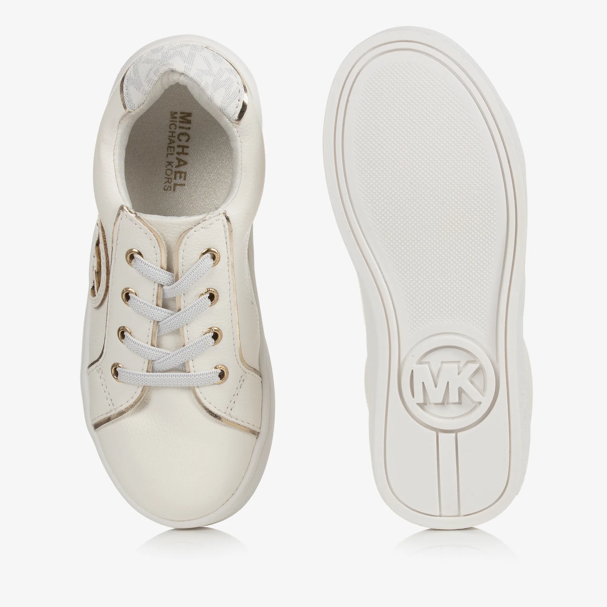 Baby White & Gold Logo Trainers