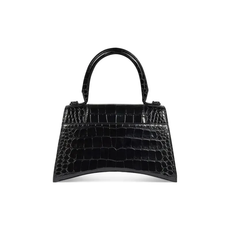     Balenciaga   Gold Buckle Crocodile Leather Hourglass Handbag