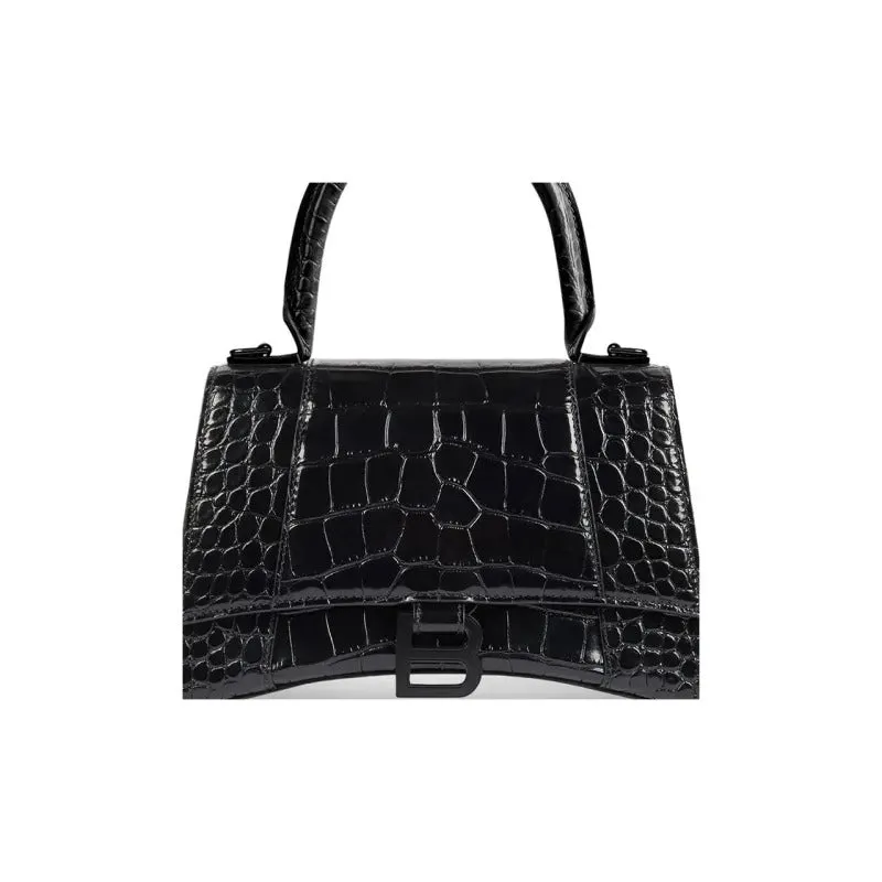     Balenciaga   Gold Buckle Crocodile Leather Hourglass Handbag