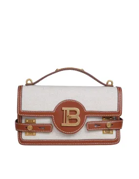 BALMAIN B-BUZZ 24 HANDBAG IN LEATHER AND CANVAS