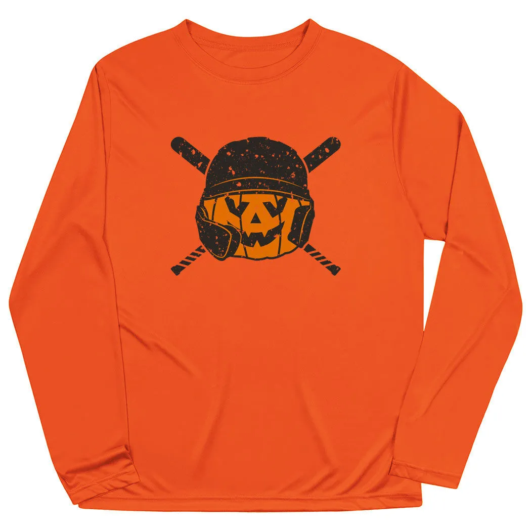 Baseball Long Sleeve Performance Tee - Helmet Pumpkin 