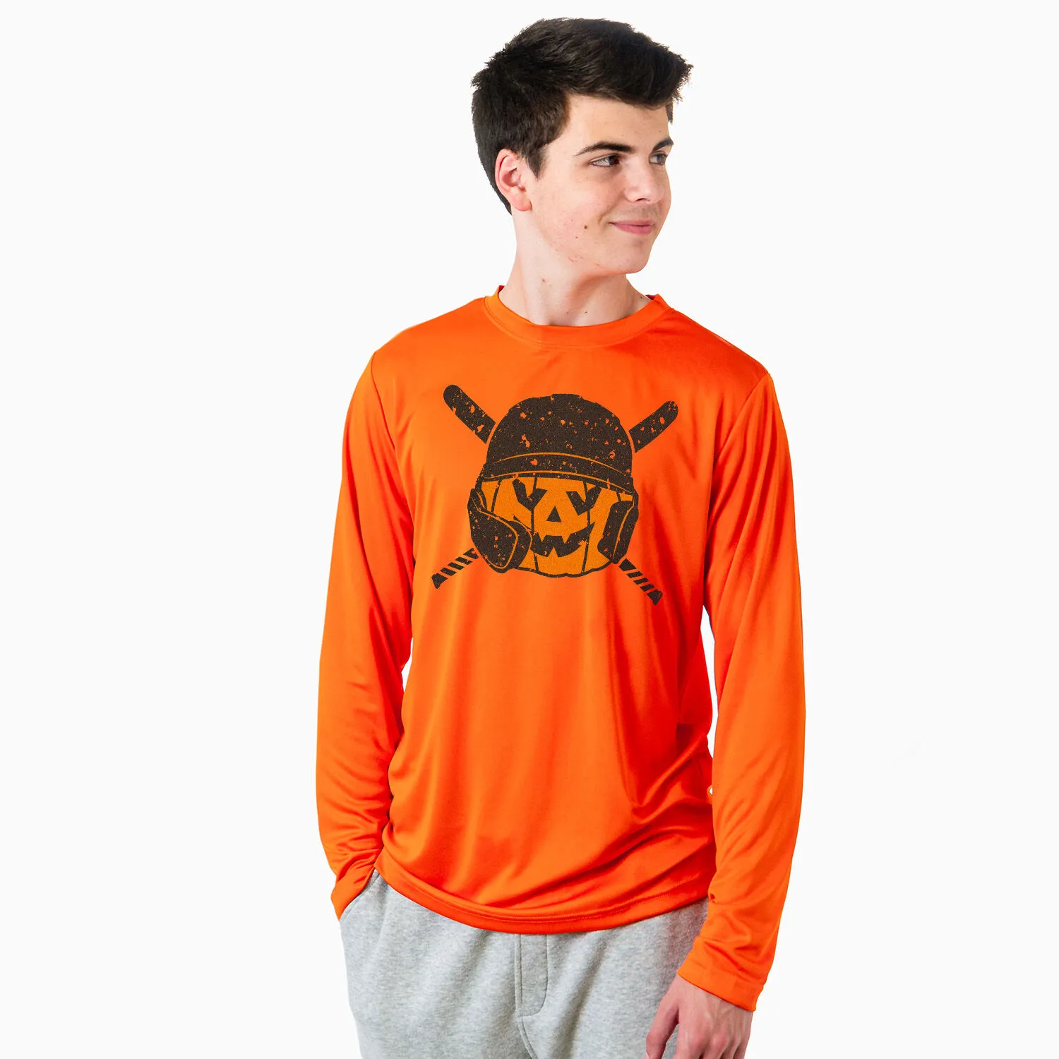 Baseball Long Sleeve Performance Tee - Helmet Pumpkin 