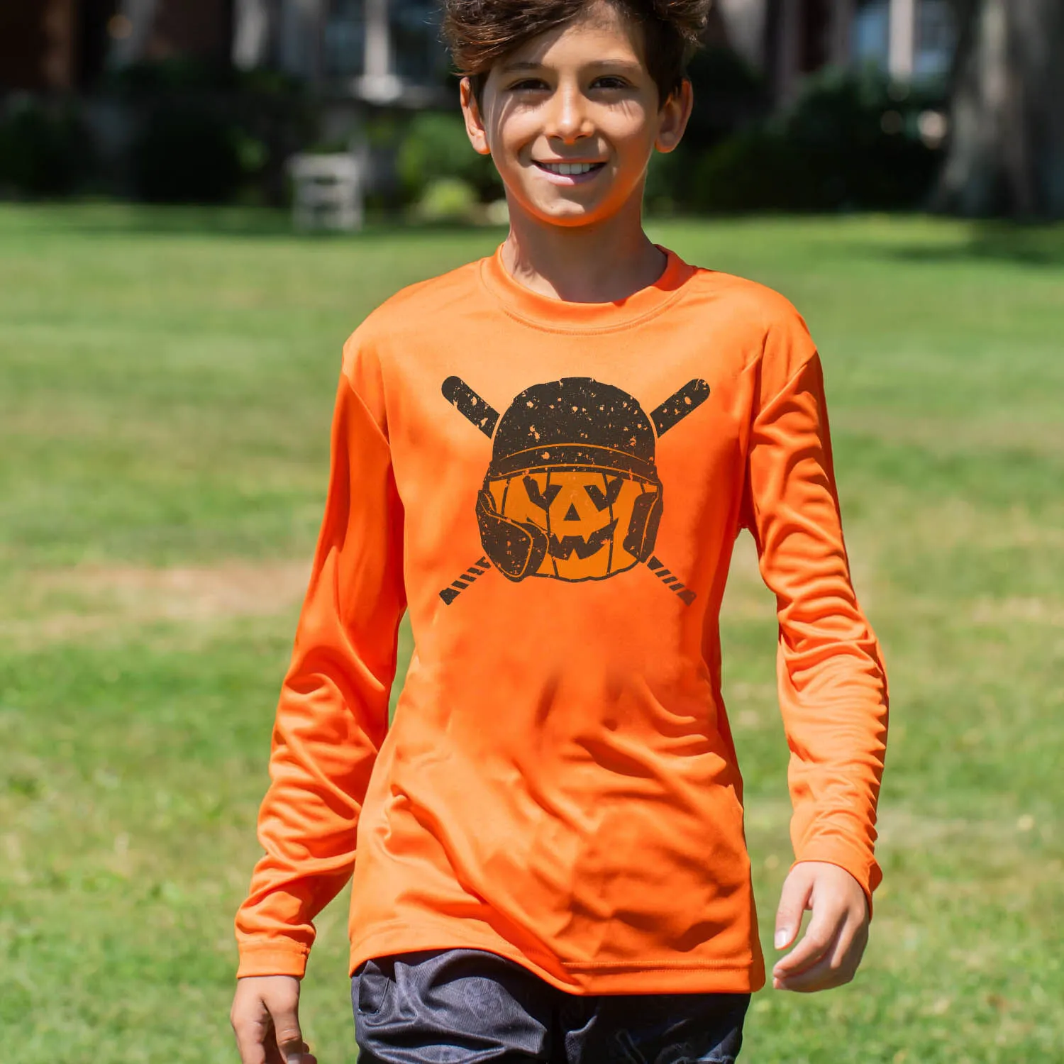 Baseball Long Sleeve Performance Tee - Helmet Pumpkin 