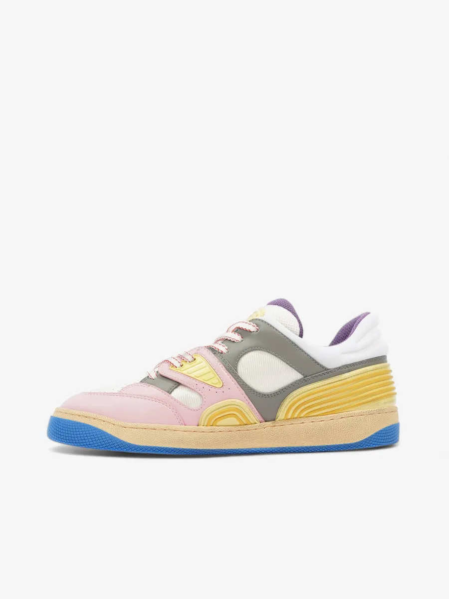 Basket Low-top Sneakers White / Pink / Yellow Leather EU 39.5 UK 6.5