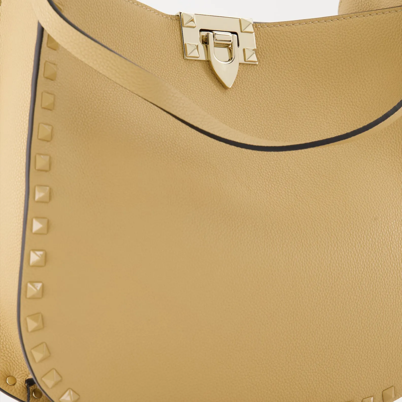 Beige Leather Hobo Bag with Rockstud Accents