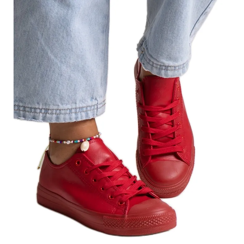 Bez marki Red sneakers made of eco leather by Mahasina