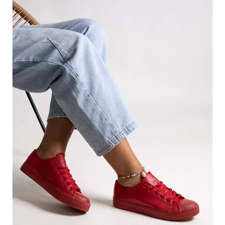 Bez marki Red sneakers made of eco leather by Mahasina