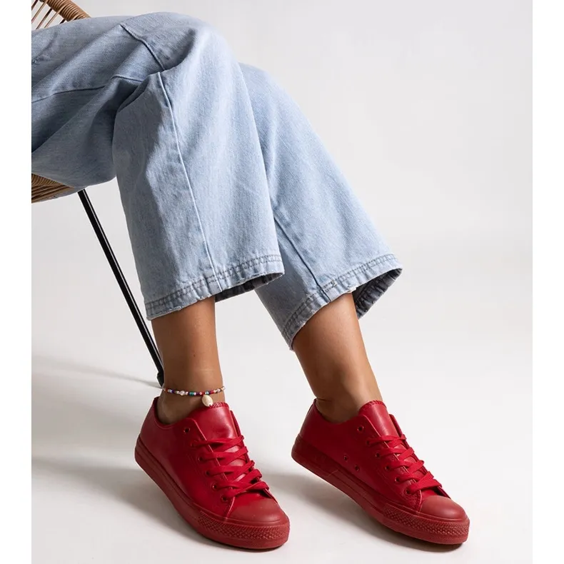 Bez marki Red sneakers made of eco leather by Mahasina