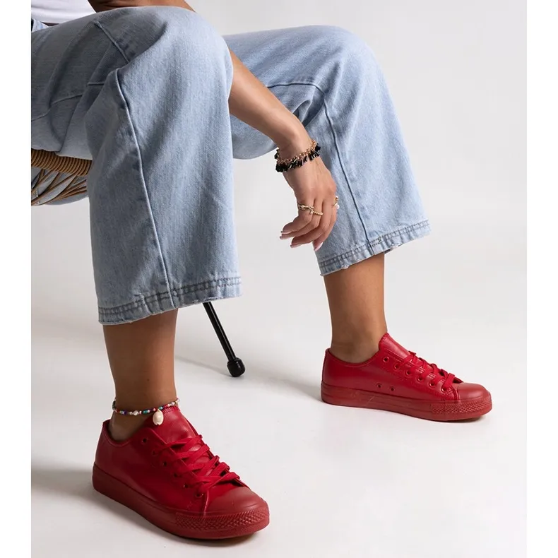 Bez marki Red sneakers made of eco leather by Mahasina