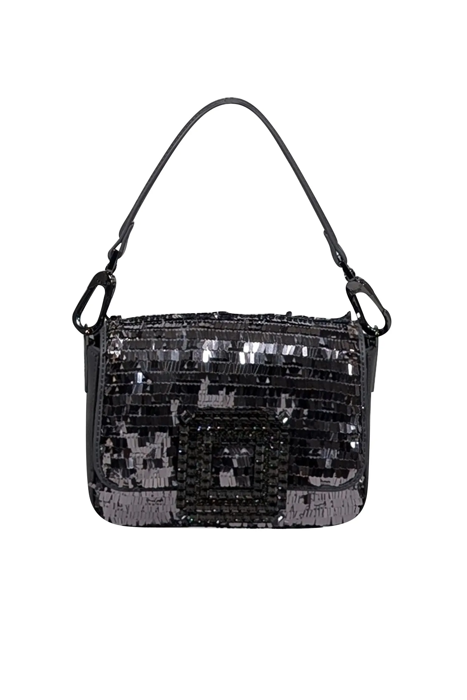 Bibi Lou - Grey Faux Leather & Pewter Sequin Top Handle Mini Bag