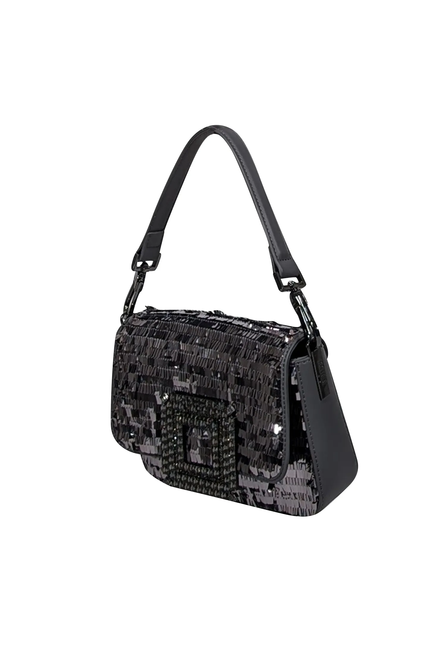 Bibi Lou - Grey Faux Leather & Pewter Sequin Top Handle Mini Bag