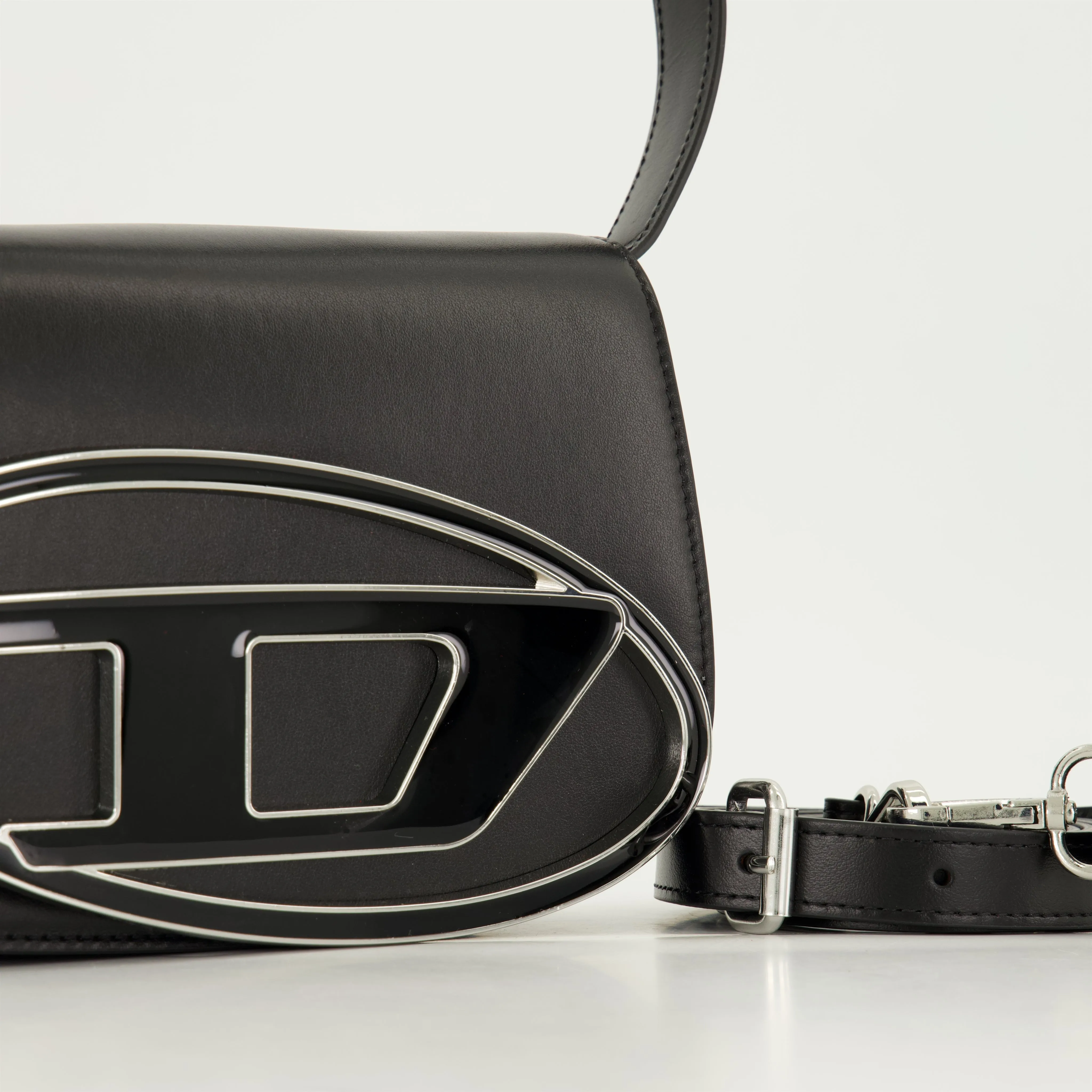 Black Leather Bag with Adjustable Strap