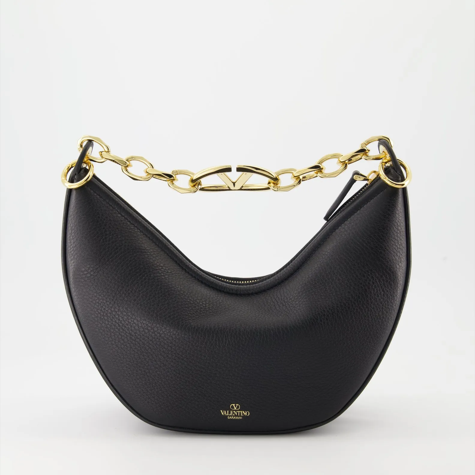 Black Leather VLogo Moon Bag