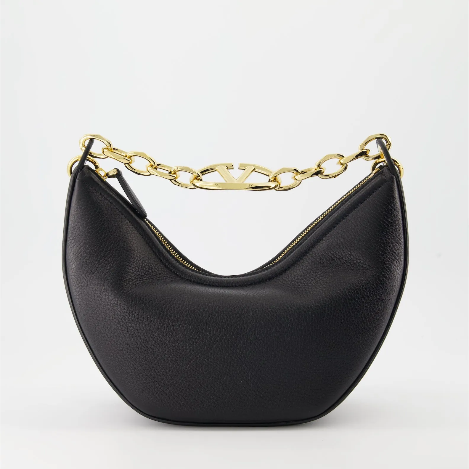 Black Leather VLogo Moon Bag