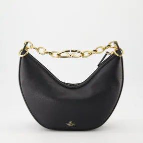 Black Leather VLogo Moon Bag