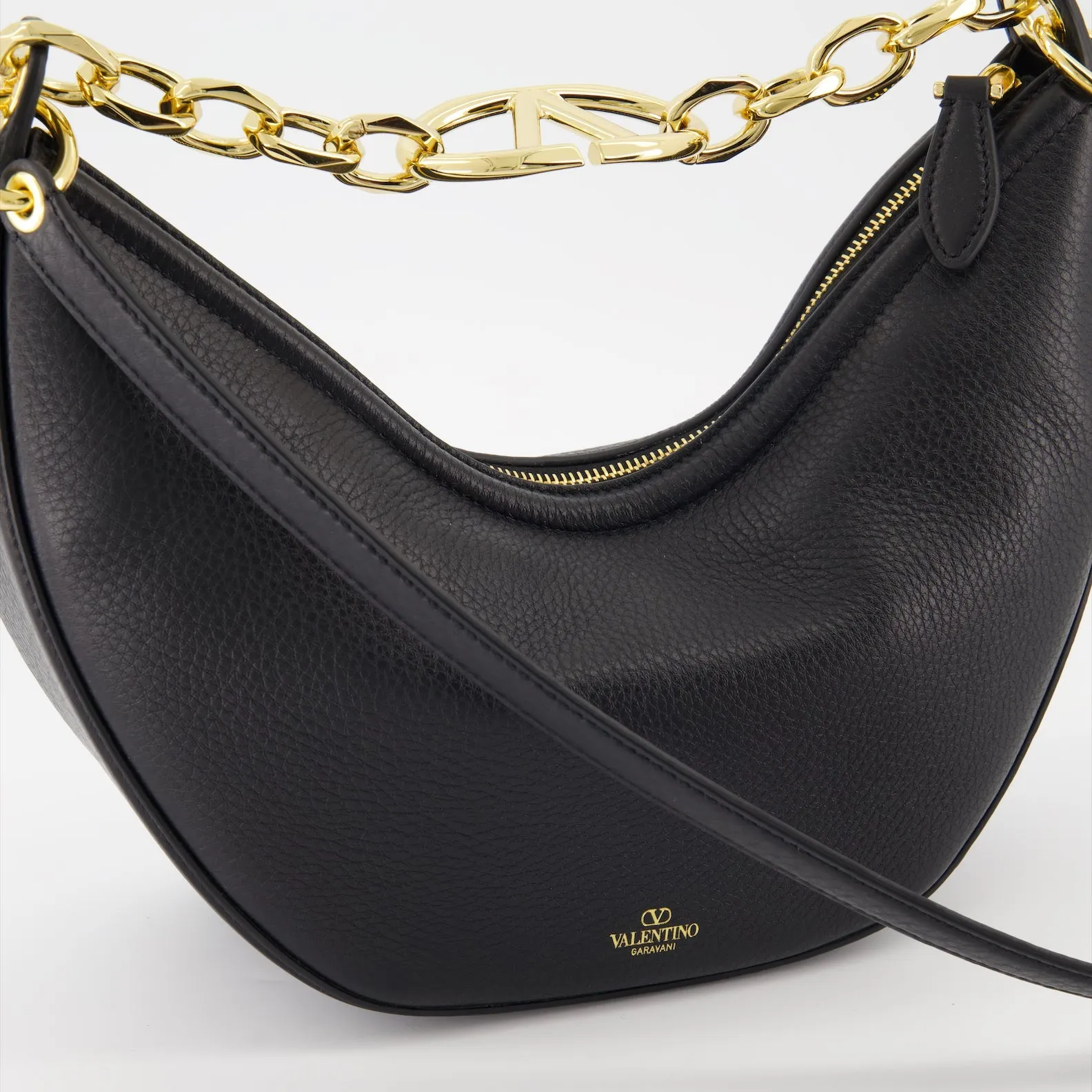 Black Leather VLogo Moon Bag