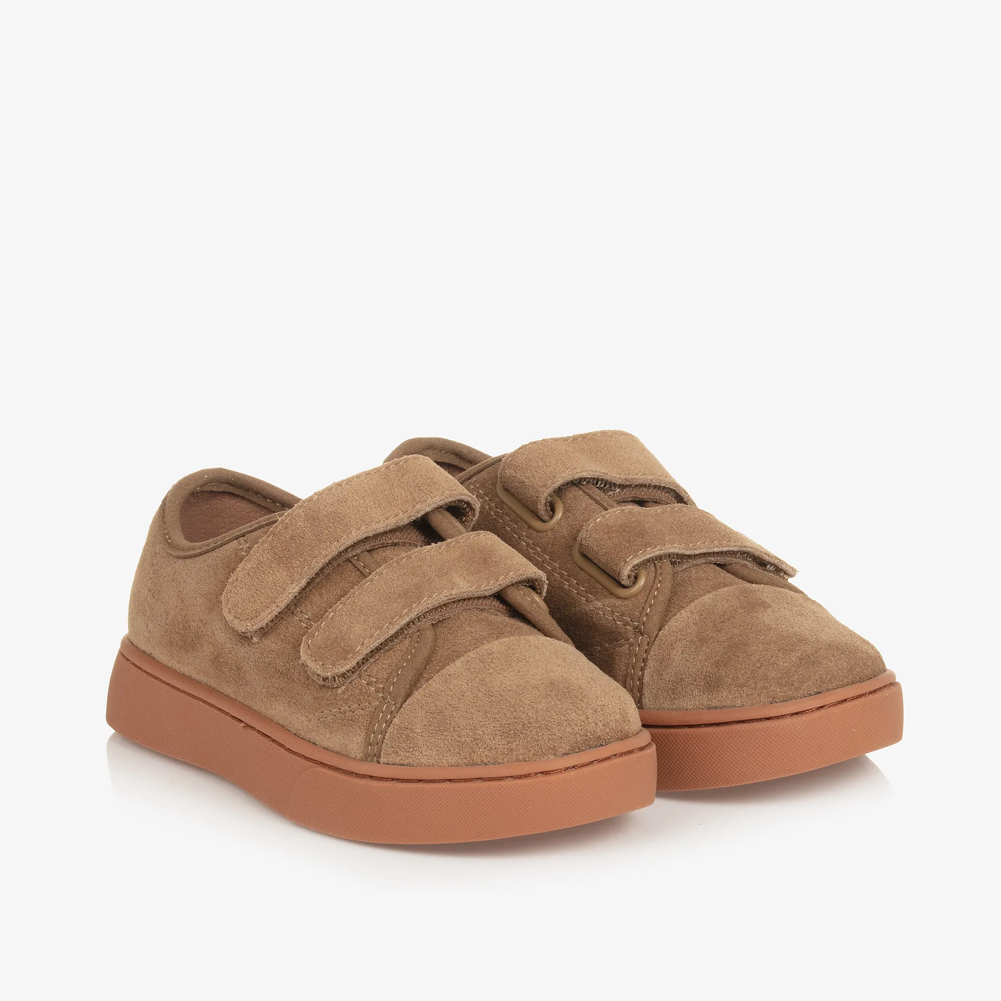 Boys Beige Suede Leather Velcro Trainers