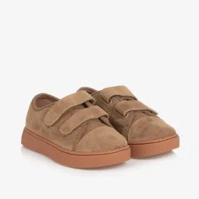 Boys Beige Suede Leather Velcro Trainers