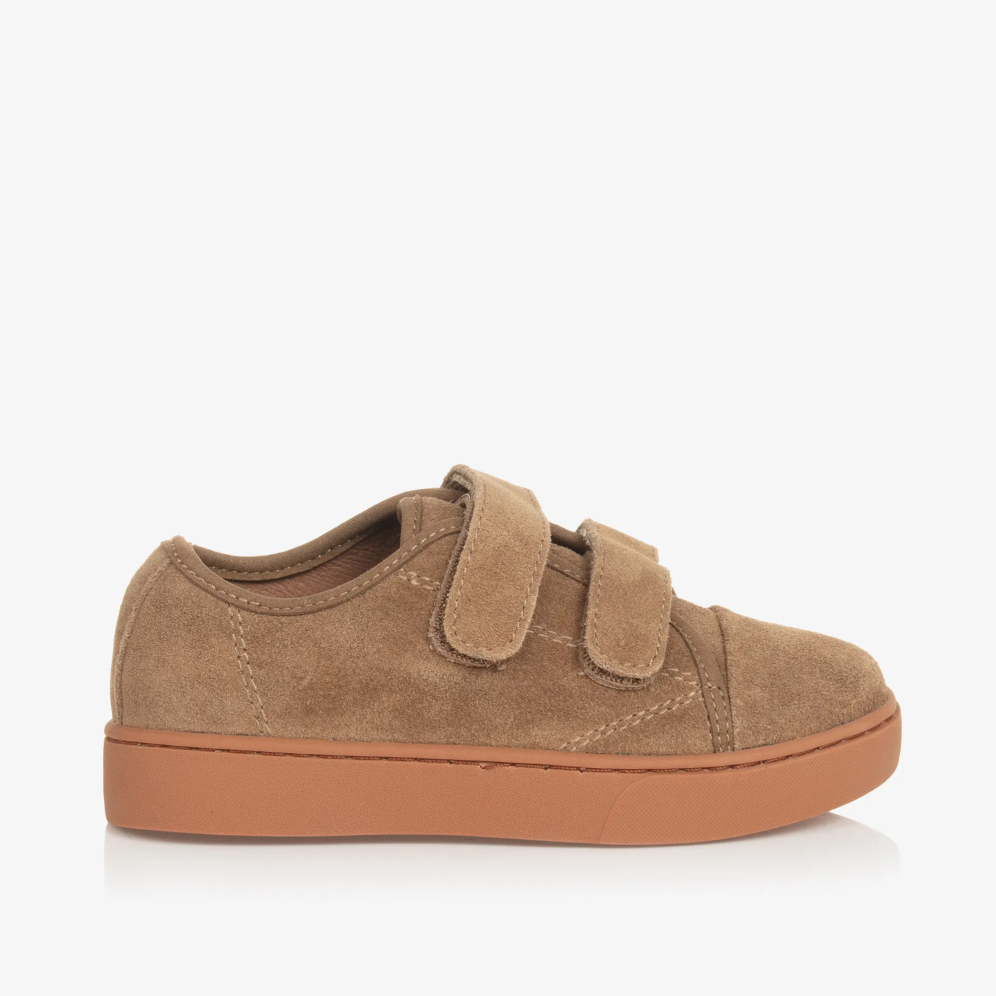 Boys Beige Suede Leather Velcro Trainers