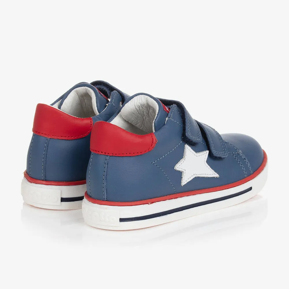 Boys Blue Leather Star Velcro Trainers