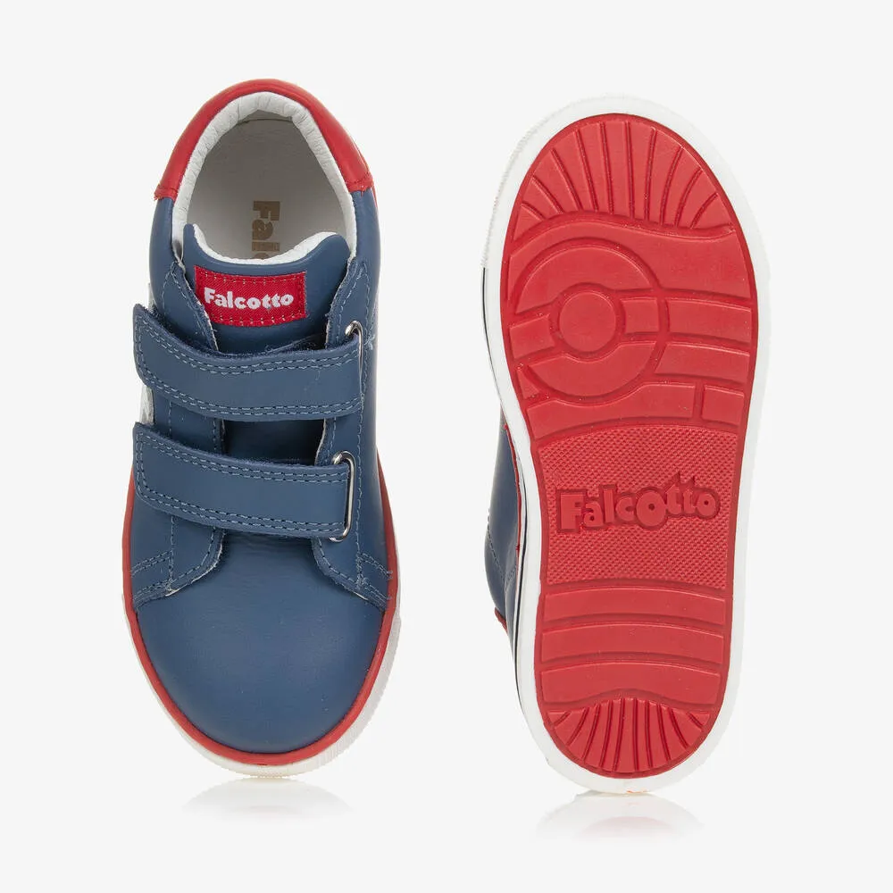 Boys Blue Leather Star Velcro Trainers