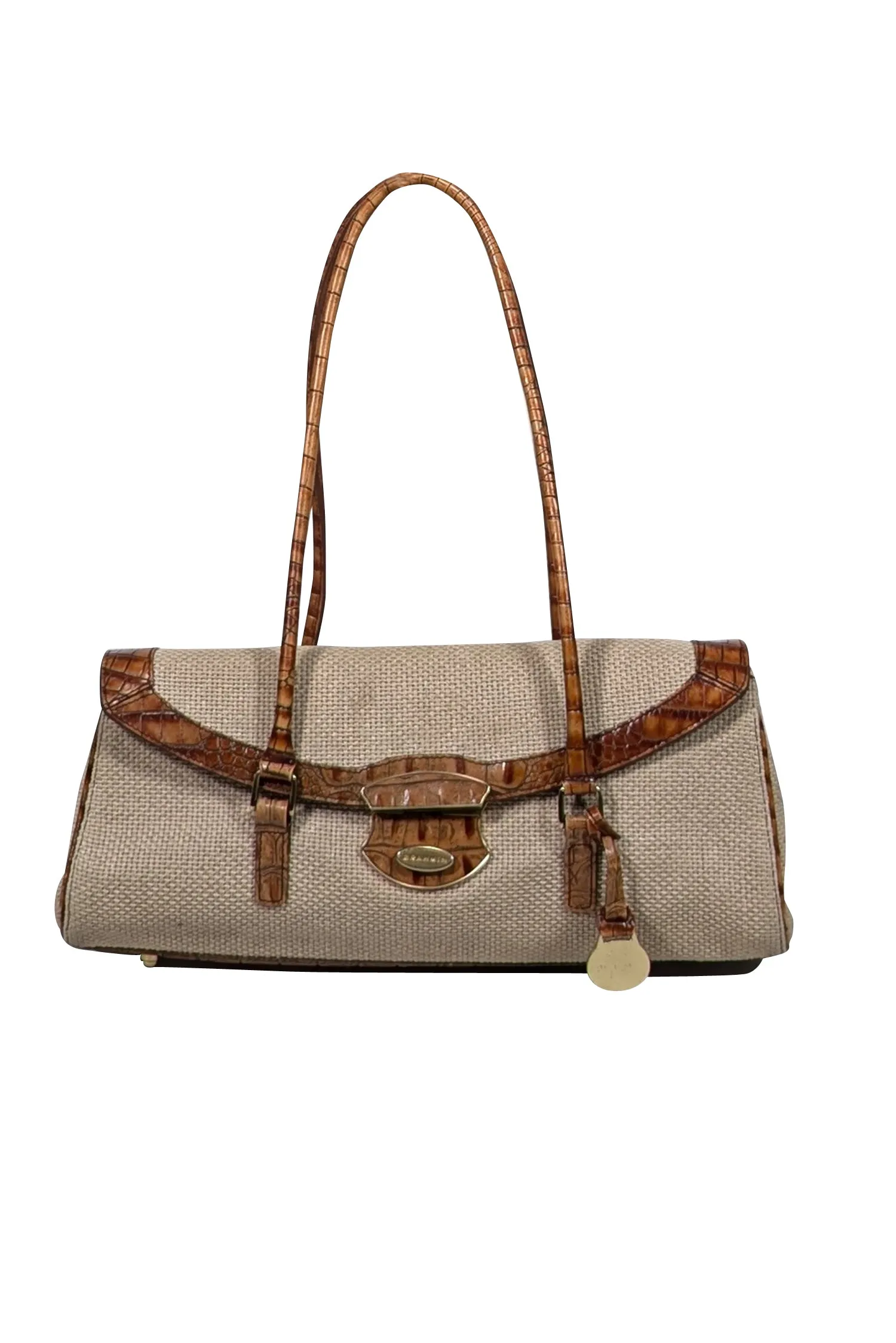 Brahmin - Beige Woven Bag w/ Croc Embossed Leather Trims