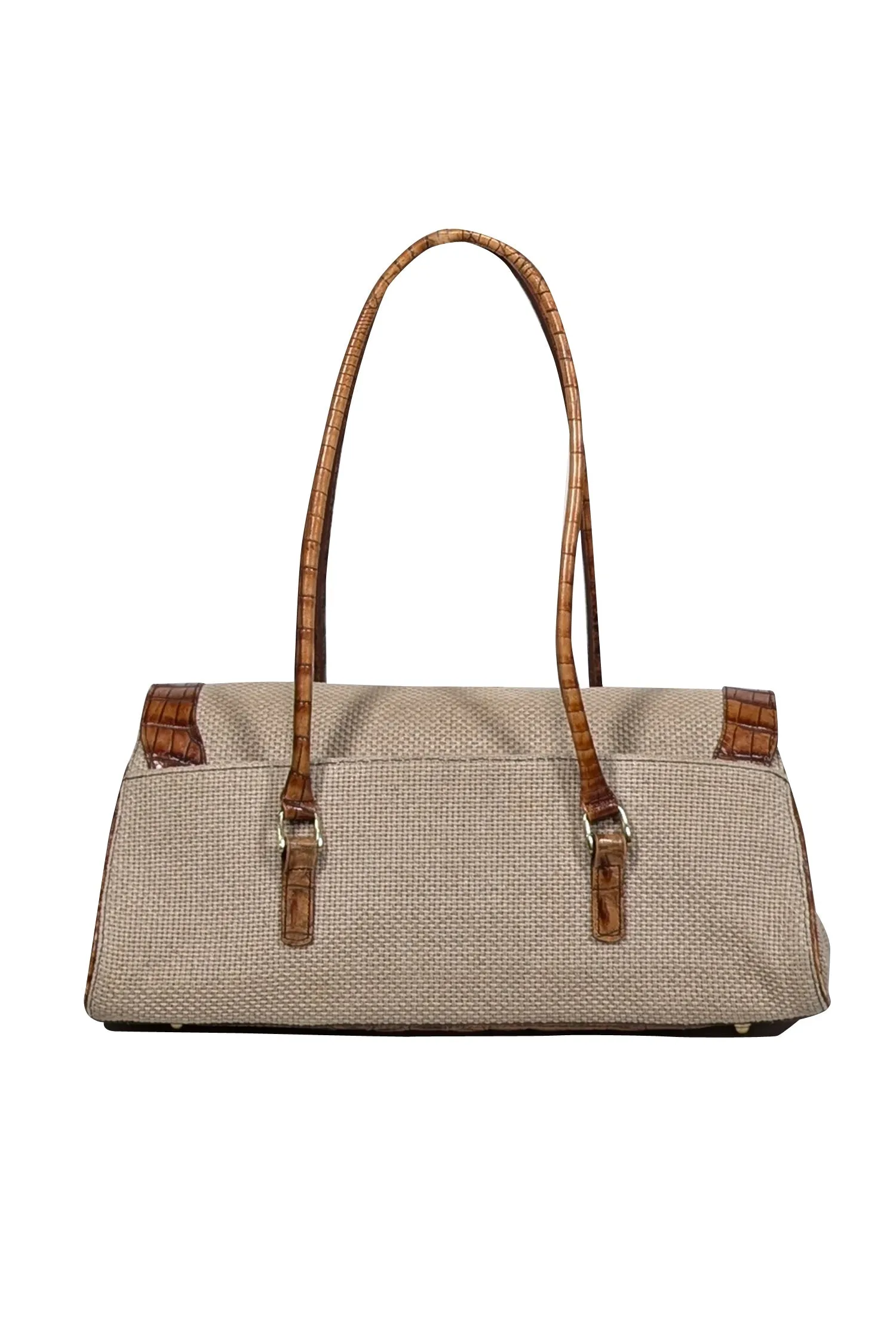 Brahmin - Beige Woven Bag w/ Croc Embossed Leather Trims