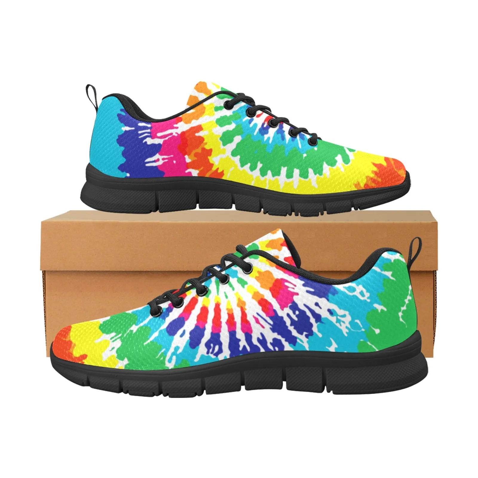 Bright Rainbow Tie Dye Women's Sneakers Black