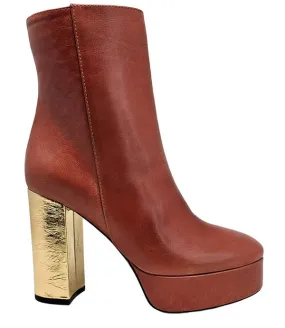 Camel/Gold Cracked Leather Platform Boot - Camel/Gold