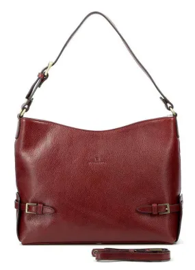 Carmine cowhide leather bag 112266 worn on the shoulder