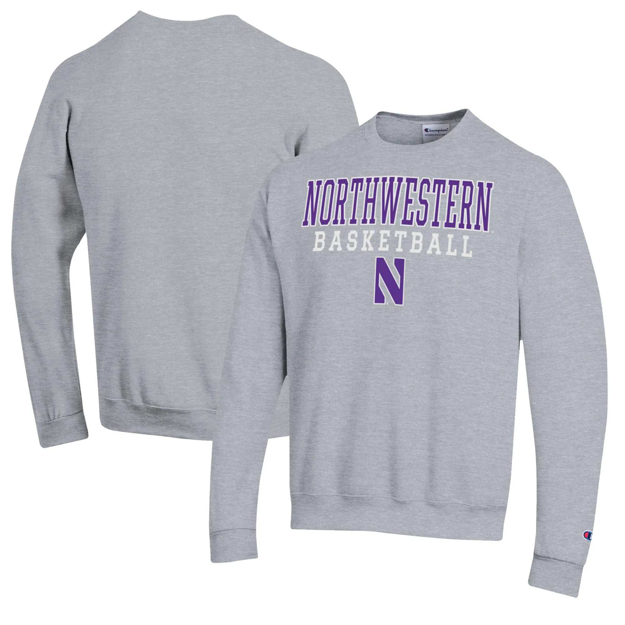 Champion Northwestern Wildcats Heather Gray Basketball Stack Pullover Crewneck Sweatshirt